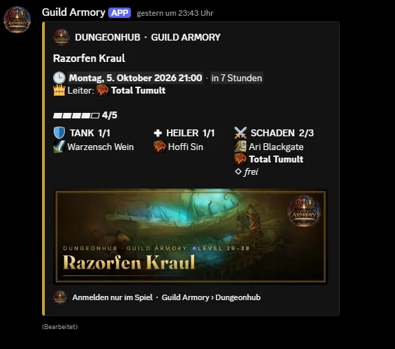A run as a sign-up board in Discord